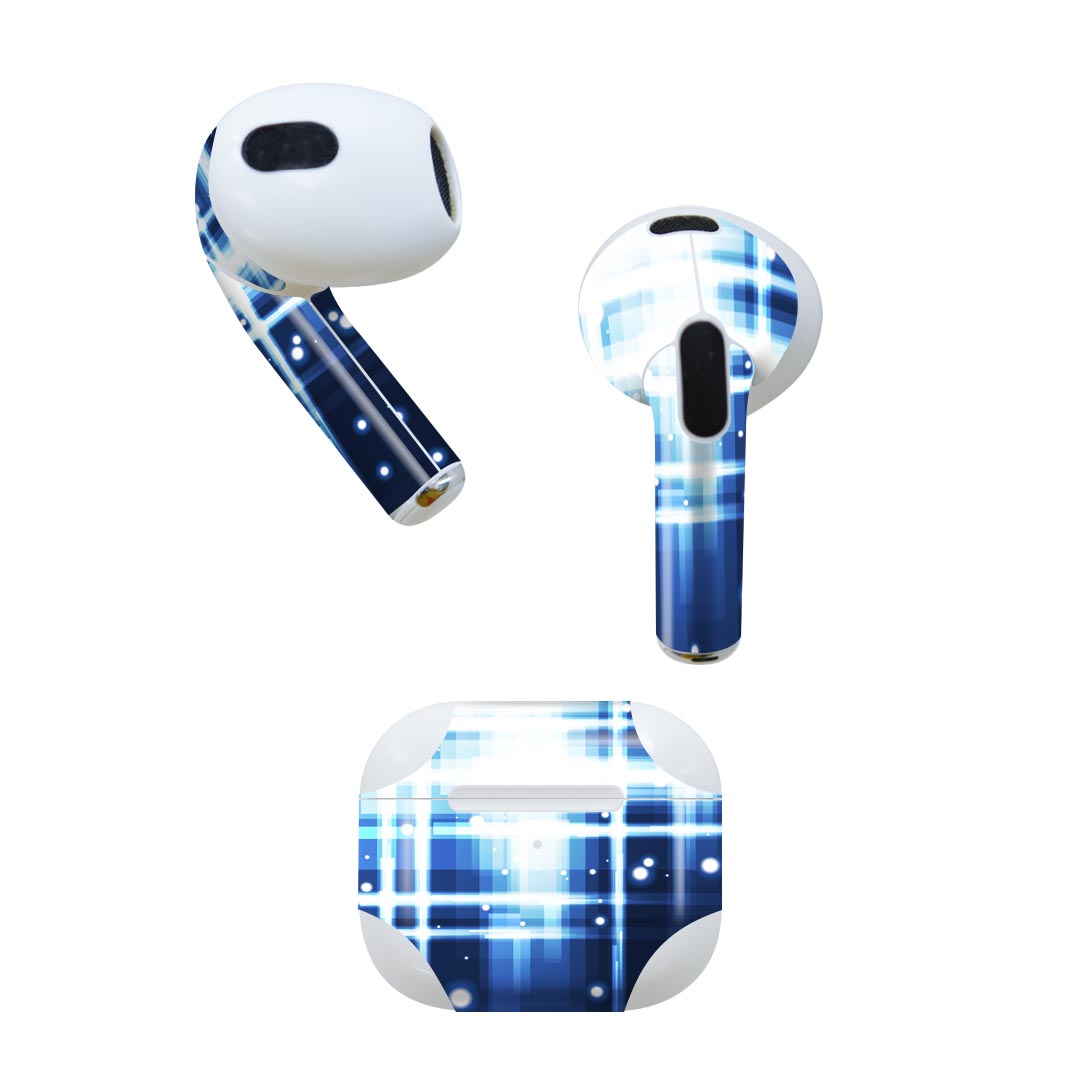 AirPods 第3世代 専用 デザインスキンシール airpods 3 用 エアポッド 3 用 第三世代（2021）対応 2枚入り 各2枚セット イヤホン カバー デコレーション アクセサリー デコシール 002274 蛍光　青