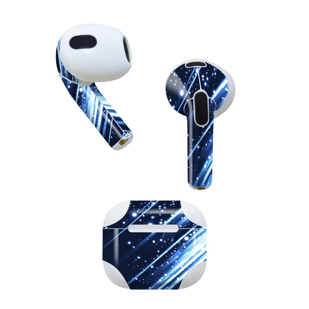 AirPods 第3世代 専用 デザインスキンシール airpods 3 用 エアポッド 3 用 第三世代（2021）対応 2枚入り 各2枚セット イヤホン カバー デコレーション アクセサリー デコシール 002275 蛍光　青