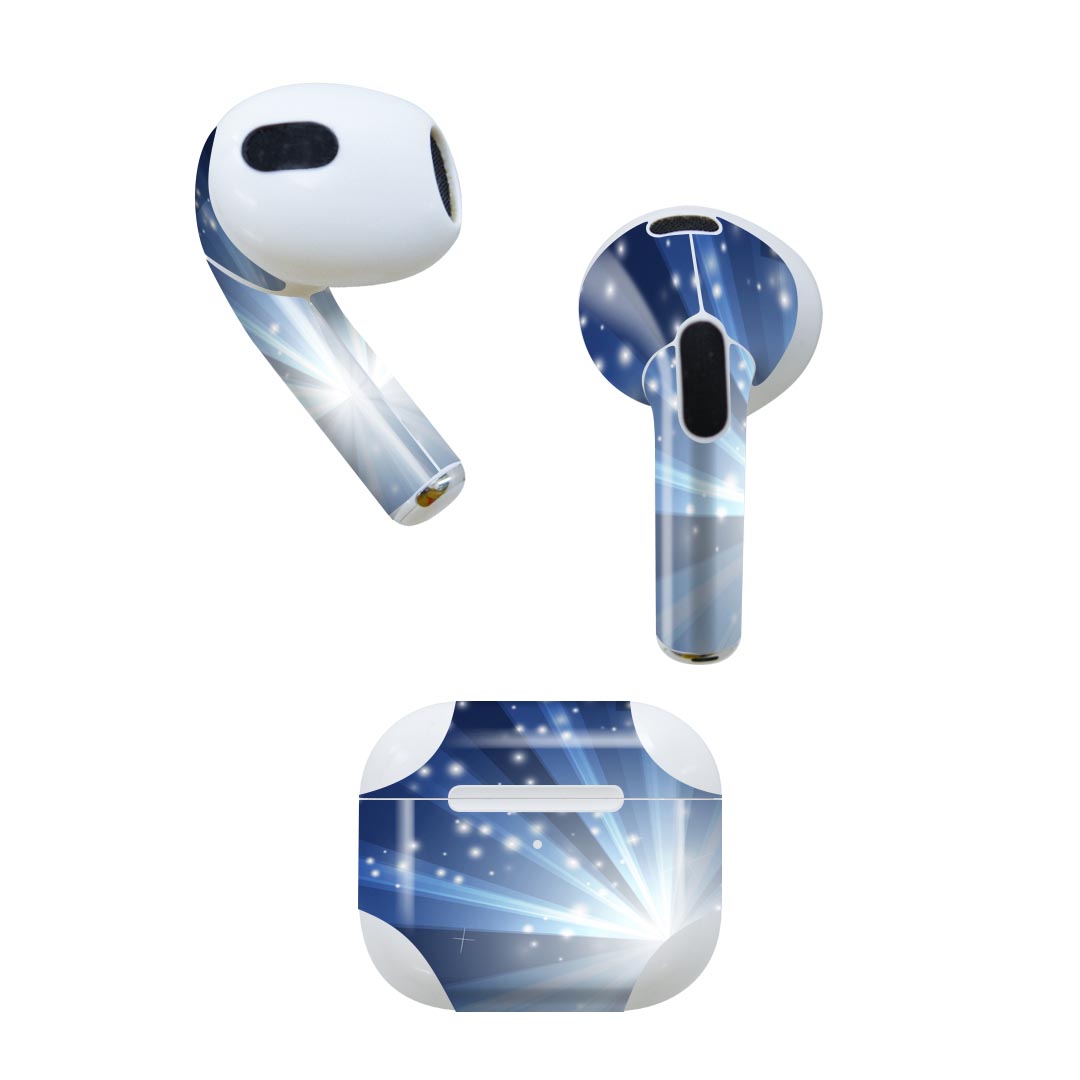 AirPods 第3世代 専用 デザインスキンシール airpods 3 用 エアポッド 3 用 第三世代（2021）対応 2枚入り 各2枚セット イヤホン カバー デコレーション アクセサリー デコシール 002290 シンプル　青