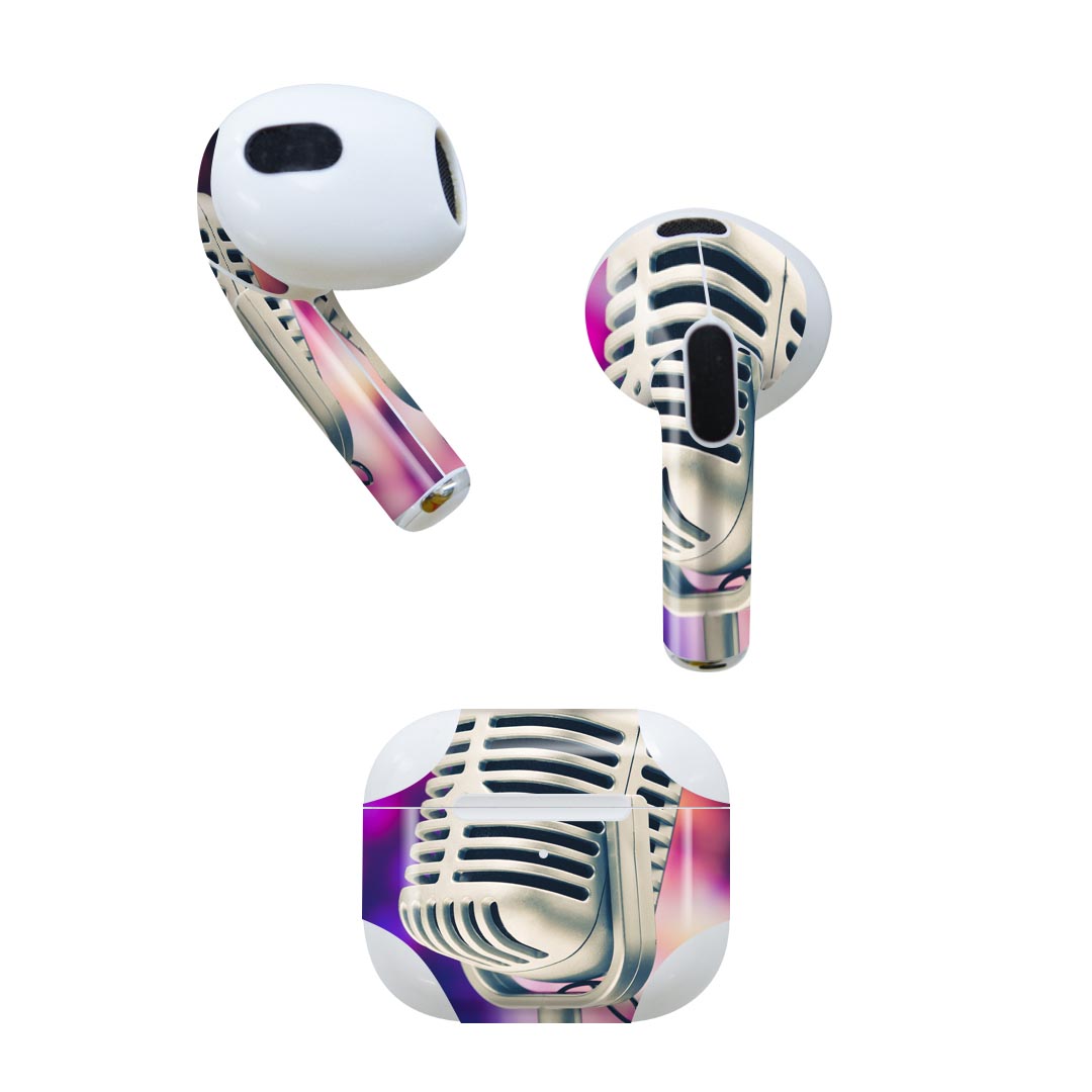 AirPods 第3世代 専用 デザインスキンシール airpods 3 用 エアポッド 3 用 第三世代(2021)対応 2枚入り 各2枚セット イヤホン カバー デコレーション アクセサリー デコシール 002505 音楽 マイク