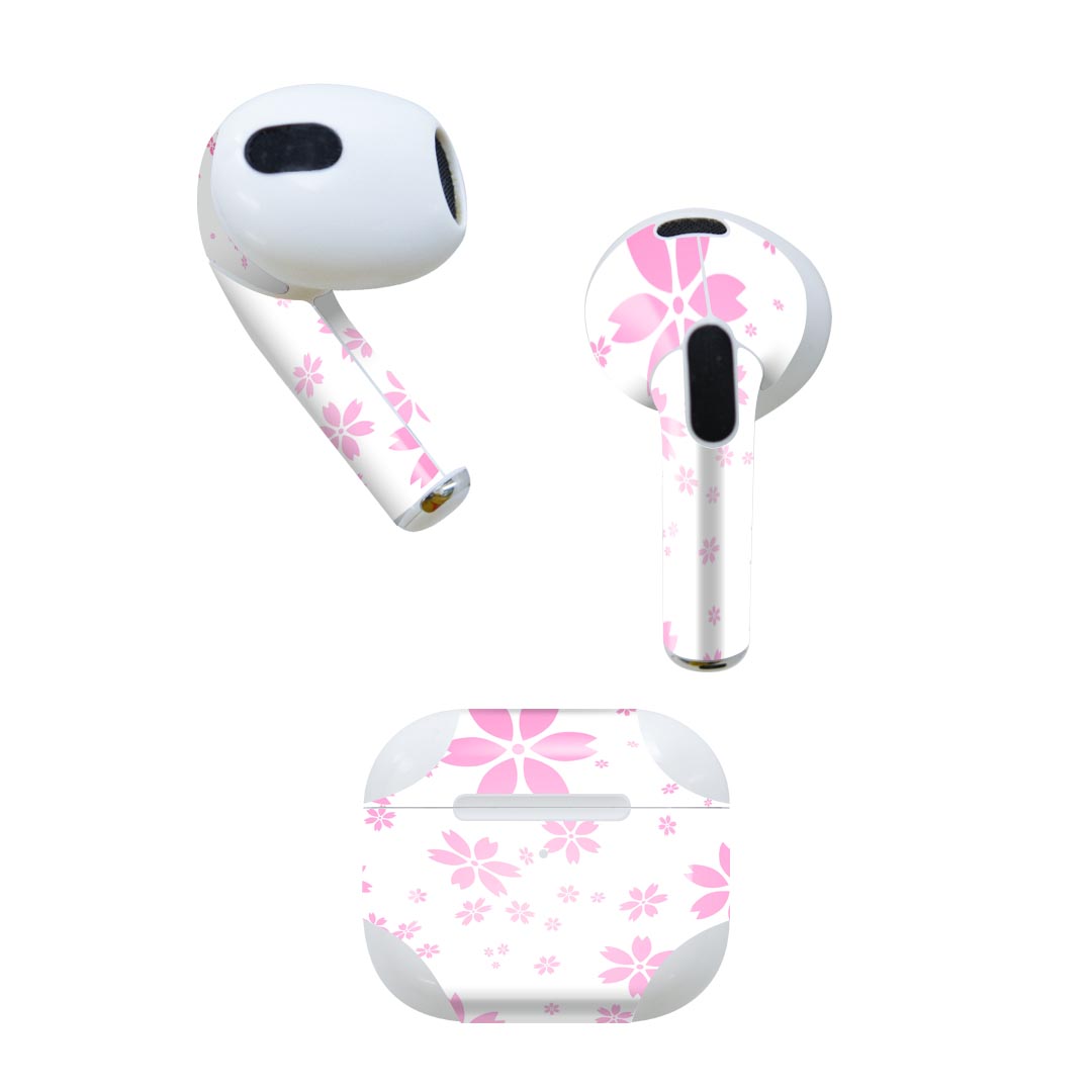 AirPods 第3世代 専用 デザインスキンシール airpods 3 用 エアポッド 3 用 第三世代（2021）対応 2枚入り 各2枚セット イヤホン カバー デコレーション アクセサリー デコシール 002611 花　桜　ピンク