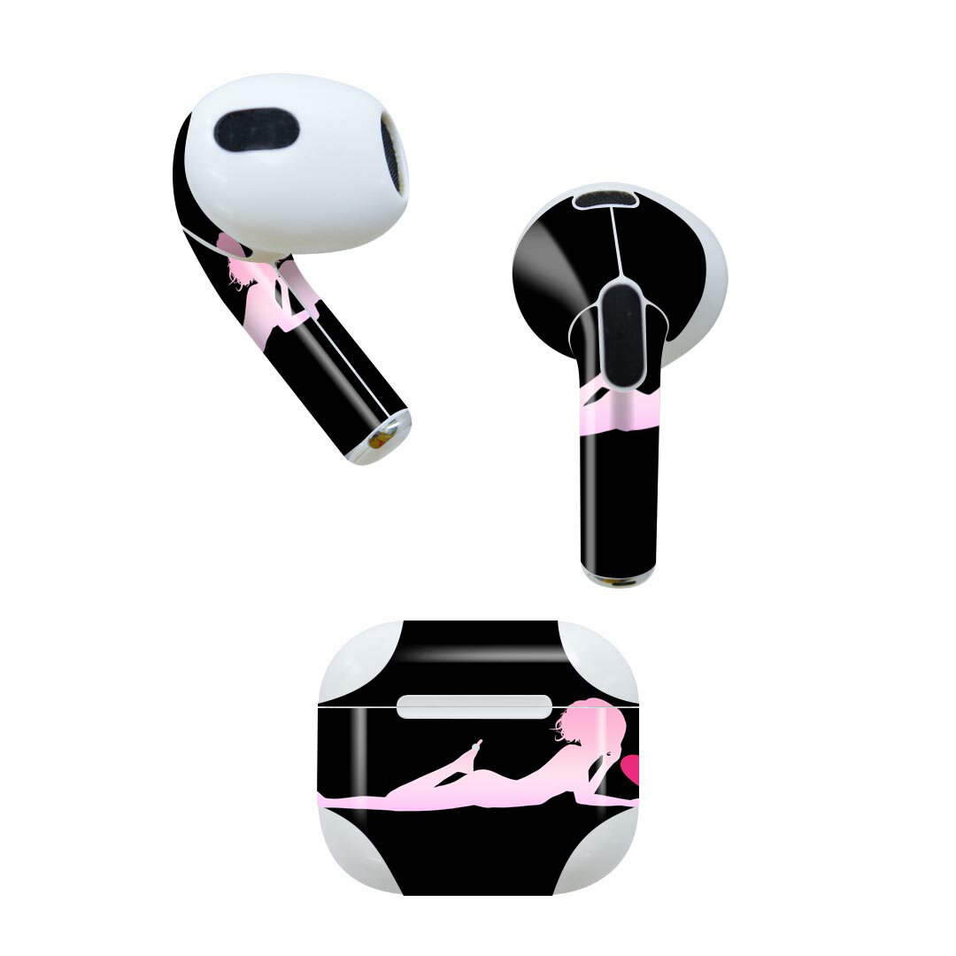 AirPods 第3世代 専用 デザインスキンシール airpods 3 用 エアポッド 3 用 第三世代（2021）対応 2枚入り 各2枚セット イヤホン カバー デコレーション アクセサリー デコシール 003156 人物　イラスト　ピンク