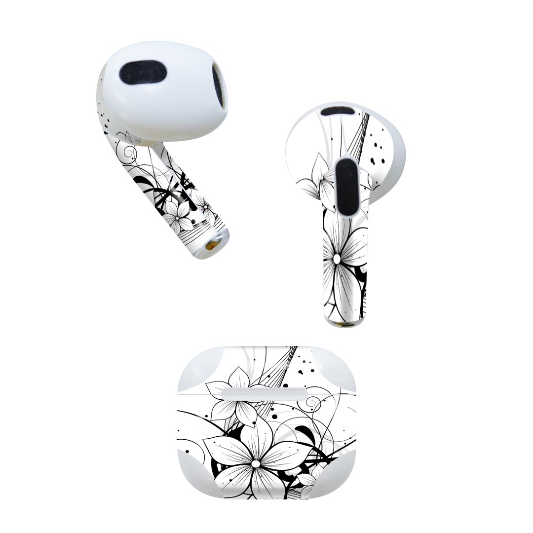 AirPods 第3世代 専用 デザインスキンシール airpods 3 用 エアポッド 3 用 第三世代（2021）対応 2枚入り 各2枚セット イヤホン カバー デコレーション アクセサリー デコシール 003350 クール 花　イラスト
