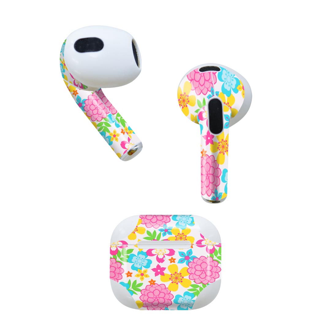 AirPods 第3世代 専用 デザインスキンシール airpods 3 用 エアポッド 3 用 第三世代(2021)対応 2枚入り 各2枚セット イヤホン カバー デコレーション アクセサリー デコシール 003411 花 カラフル