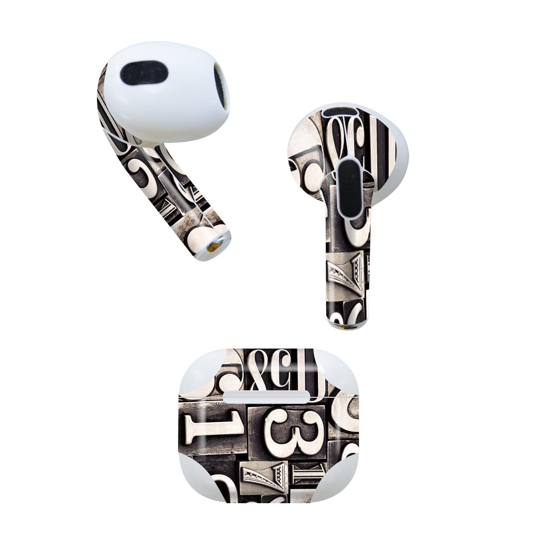 AirPods 第3世代 専用 デザインスキンシール airpods 3 用 エアポッド 3 用 第三世代（2021）対応 2枚入り 各2枚セット イヤホン カバー デコレーション アクセサリー デコシール 003456 数字　レトロ