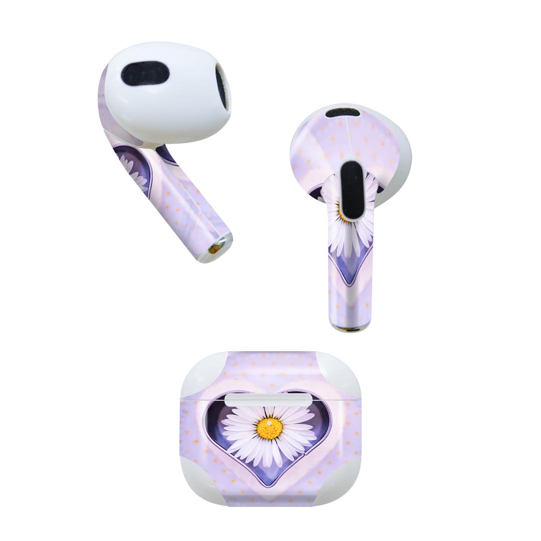AirPods 第3世代 専用 デザインスキンシール airpods 3 用 エアポッド 3 用 第三世代(2021)対応 2枚入り 各2枚セット イヤホン カバー デコレーション アクセサリー デコシール 023188 花 フラワー ハート