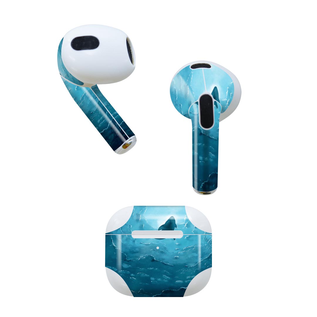 AirPods 第3世代 専用 デザインスキンシール airpods 3 用 エアポッド 3 用 第三世代(2021)対応 2枚入り 各2枚セット イヤホン カバー デコレーション アクセサリー デコシール 023967 サメ 海