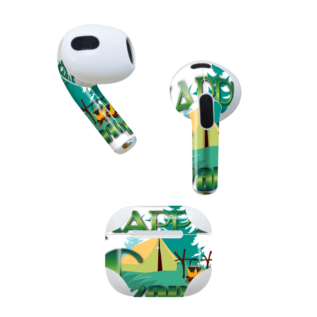 AirPods 第3世代 専用 デザインスキンシール airpods 3 用 エアポッド 3 用 第三世代（2021）対応 2枚入り 各2枚セット イヤホン カバー デコレーション アクセサリー デコシール 025591 キャンプ　ロゴ　イラスト　テント