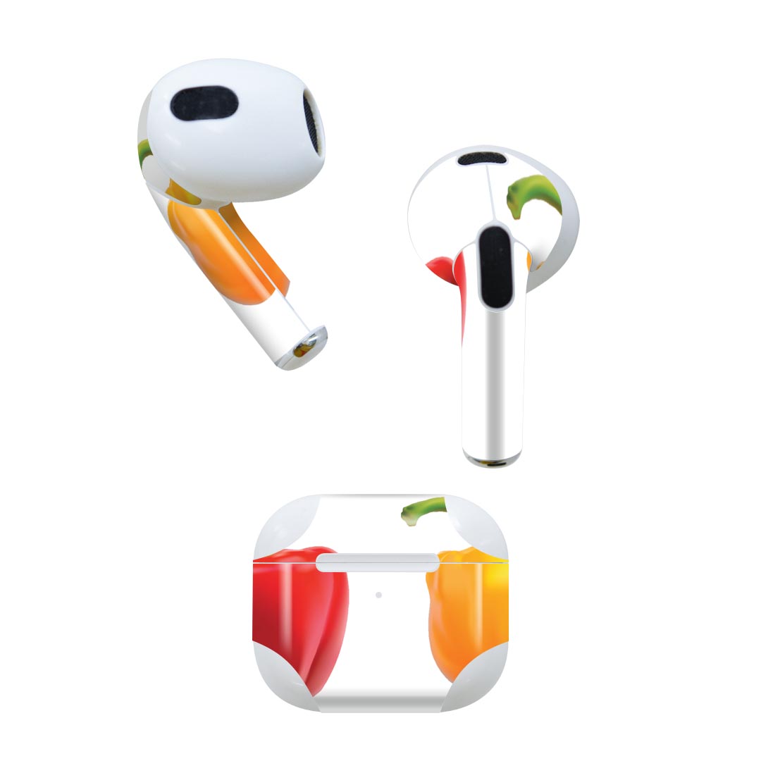 楽天スマコレAirPods 第3世代 専用 デザインスキンシール airpods 3 用 エアポッド 3 用 第三世代（2021）対応 2枚入り 各2枚セット イヤホン カバー デコレーション アクセサリー デコシール 025599 野菜　ピーマン　パプリカ　写真