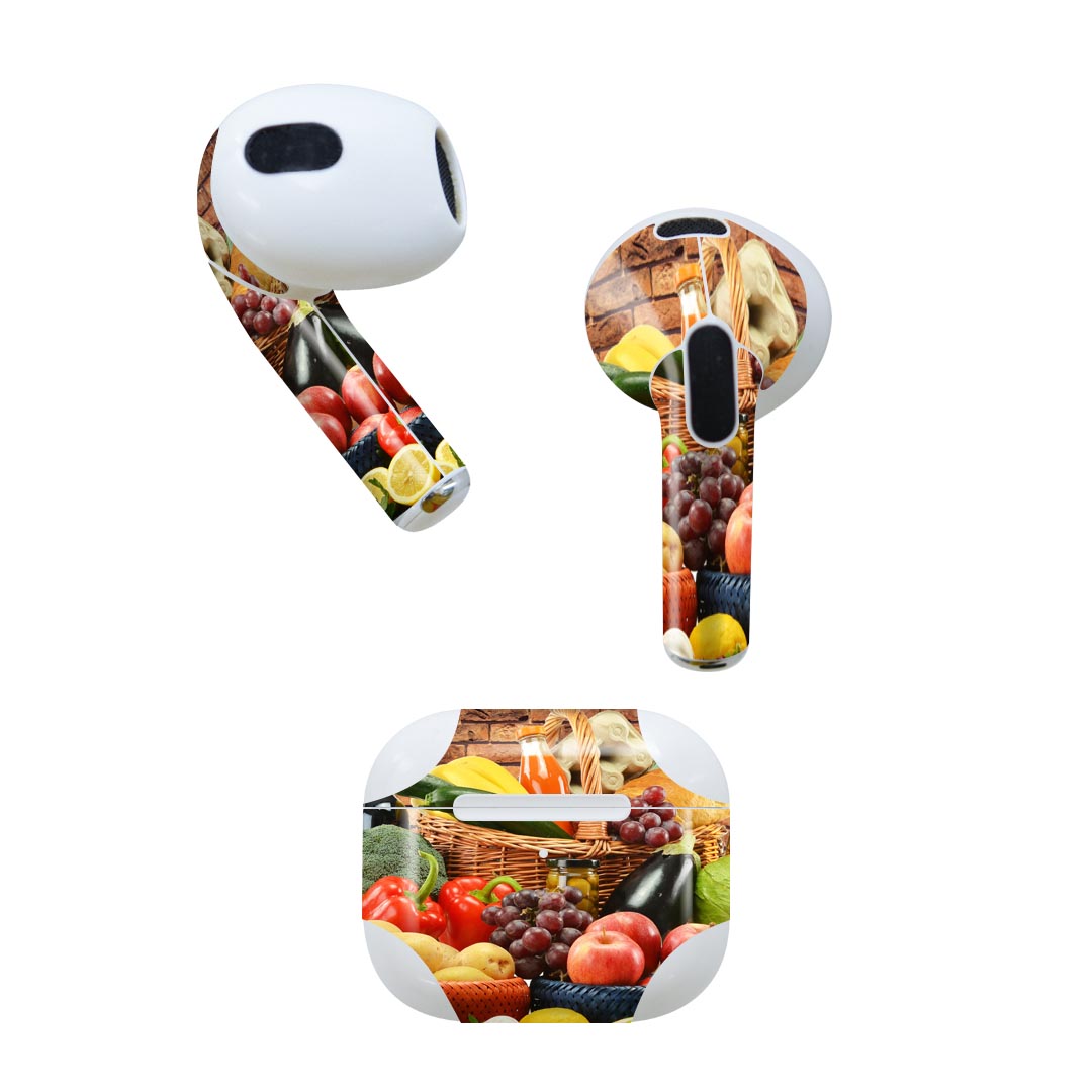 楽天スマコレAirPods 第3世代 専用 デザインスキンシール airpods 3 用 エアポッド 3 用 第三世代（2021）対応 2枚入り 各2枚セット イヤホン カバー デコレーション アクセサリー デコシール 025888 食品　フルーツ　野菜　果物