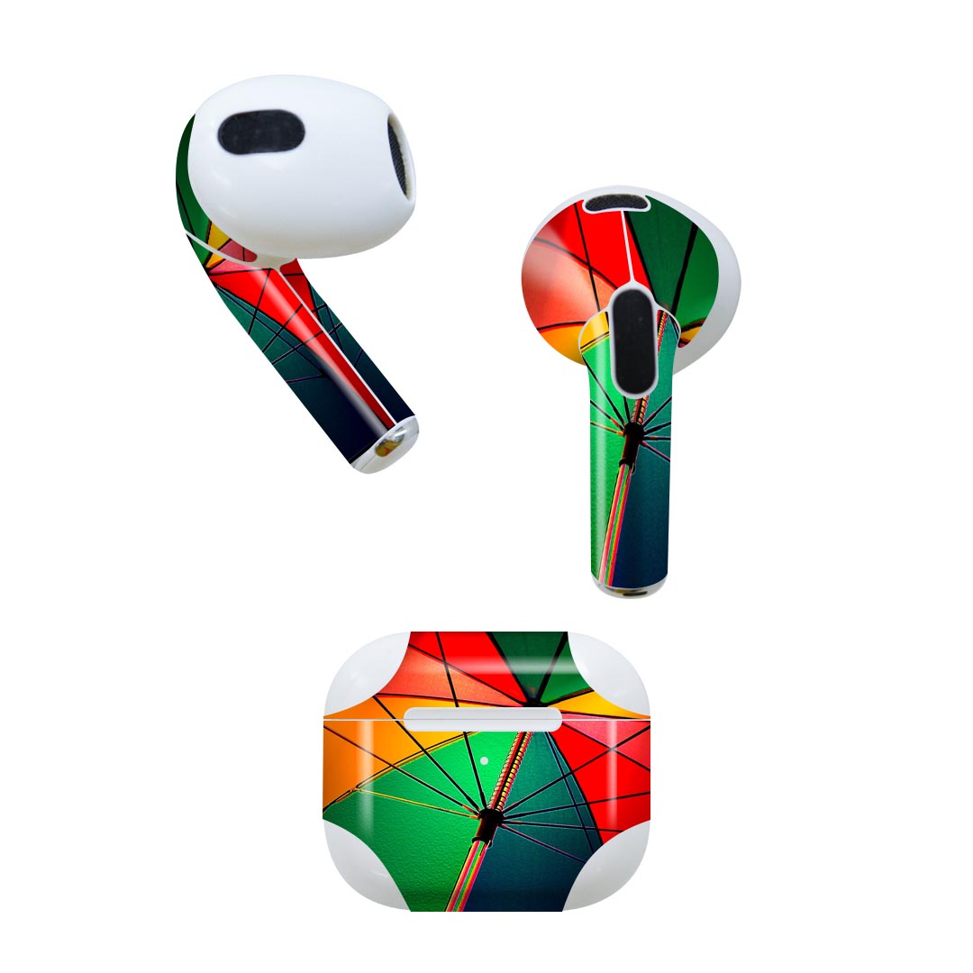 AirPods 第3世代 専用 デザインスキンシール airpods 3 用 エアポッド 3 用 第三世代（2021）対応 2枚入り 各2枚セット イヤホン カバー デコレーション アクセサリー デコシール 025899 傘　雨　カラフル