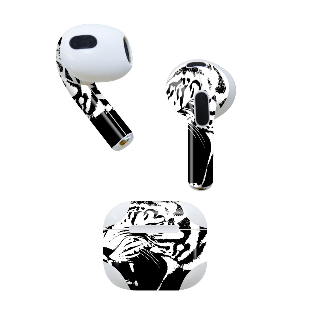 AirPods 第3世代 専用 デザインスキンシール airpods 3 用 エアポッド 3 用 第三世代（2021）対応 2枚入り 各2枚セット イヤホン カバー デコレーション アクセサリー デコシール 026104 トラ　動物