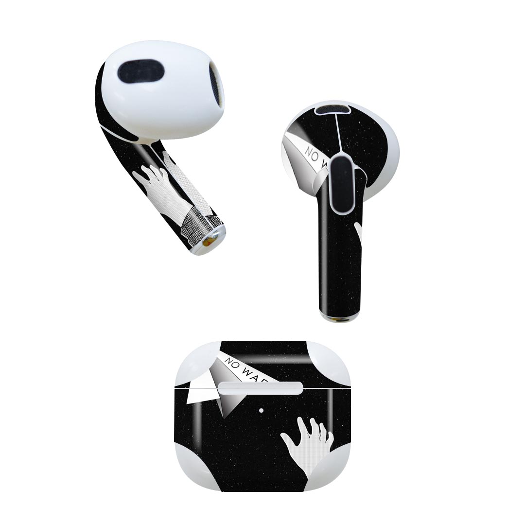 AirPods 第3世代 専用 デザインスキンシール airpods 3 用 エアポッド 3 用 第三世代（2021）対応 2枚入り 各2枚セット イヤホン カバー デコレーション アクセサリー デコシール 026231 紙飛行機　平和　NOWAR