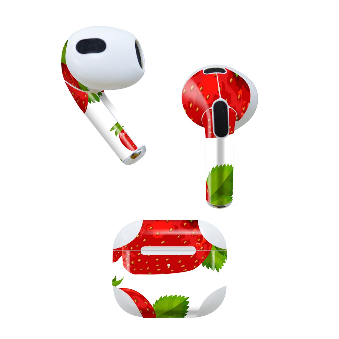 AirPods 第3世代 専用 デザインスキンシール airpods 3 用 エアポッド 3 用 第三世代（2021）対応 2枚入り 各2枚セット イヤホン カバー デコレーション アクセサリー デコシール 004235 苺 イラスト シンプル