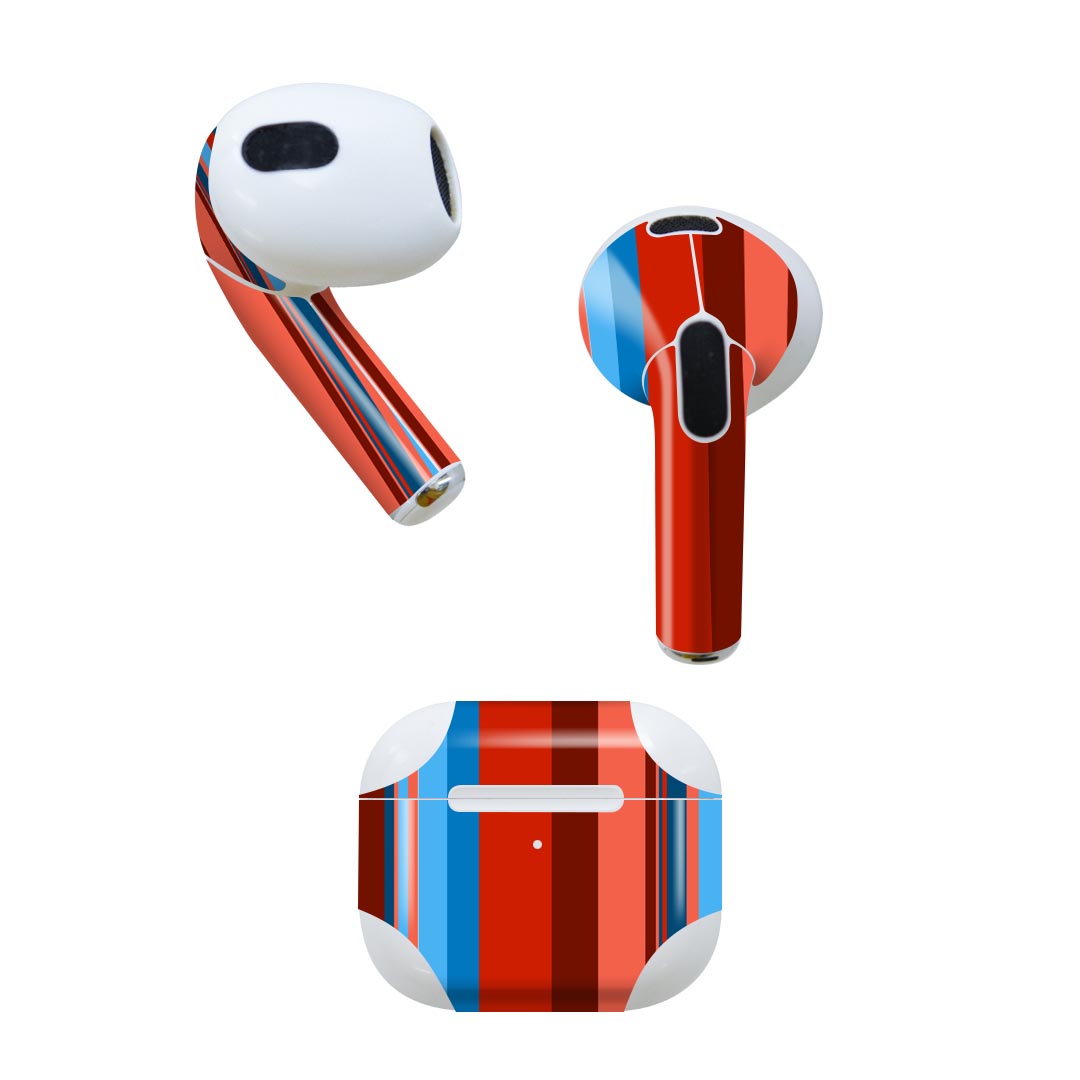 AirPods 第3世代 専用 デザインスキンシール airpods 3 用 エアポッド 3 用 第三世代（2021）対応 2枚入り 各2枚セット イヤホン カバー デコレーション アクセサリー デコシール 004971 ボーダー　模様　赤