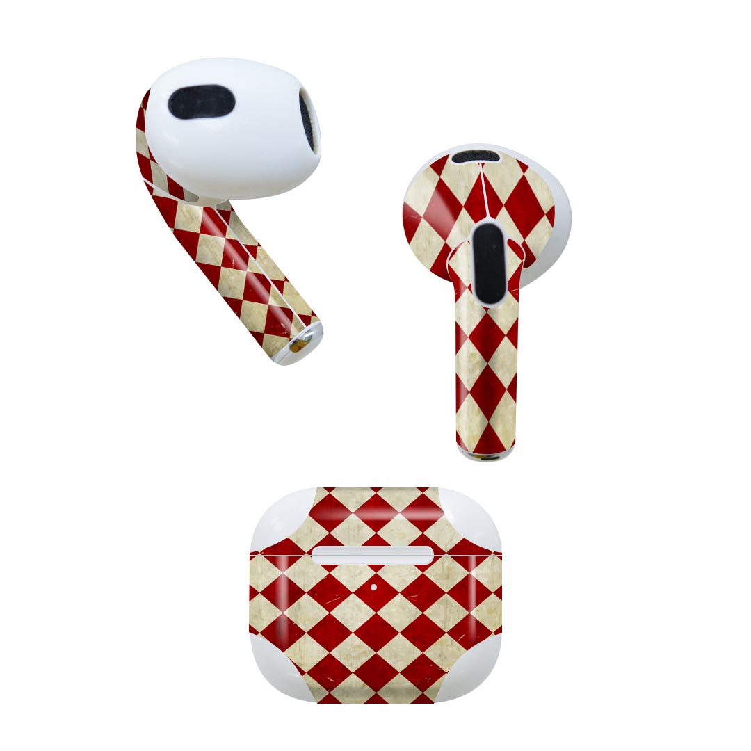 AirPods 第3世代 専用 デザインスキンシール airpods 3 用 エアポッド 3 用 第三世代(2021)対応 2枚入り 各2枚セット イヤホン カバー デコレーション アクセサリー デコシール 005132 ビンテージ 赤 白