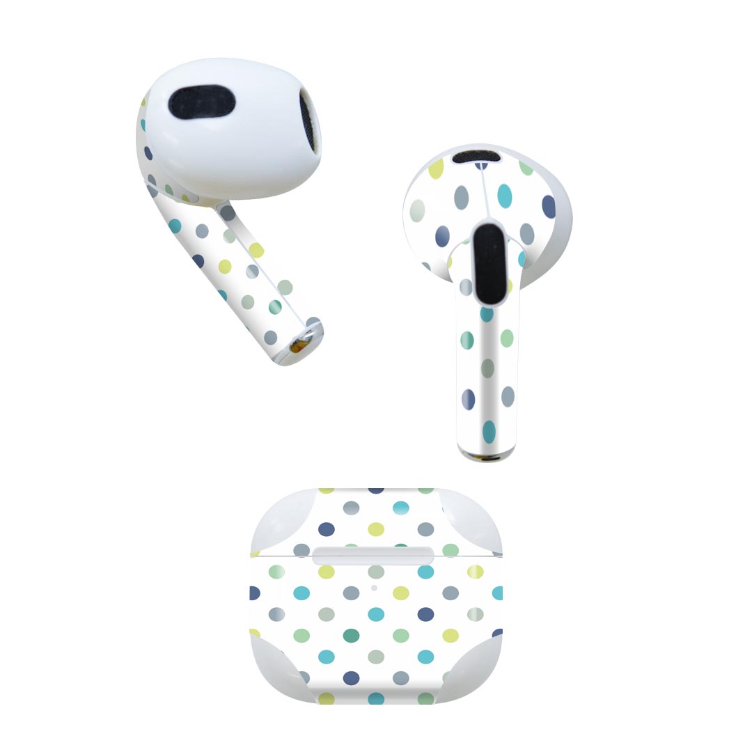 AirPods 第3世代 専用 デザインスキンシール airpods 3 用 エアポッド 3 用 第三世代（2021）対応 2枚入り 各2枚セット イヤホン カバー デコレーション アクセサリー デコシール 005257 水玉　ドット　青