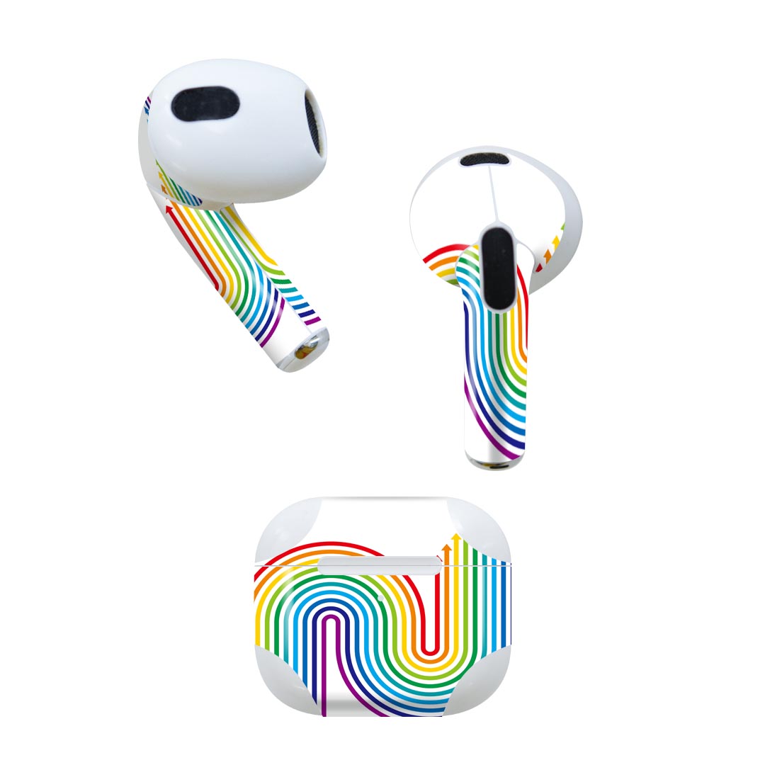 AirPods 第3世代 専用 デザインスキンシール airpods 3 用 エアポッド 3 用 第三世代（2021）対応 2枚入り 各2枚セット イヤホン カバー デコレーション アクセサリー デコシール 005472 虹　レインボー 1