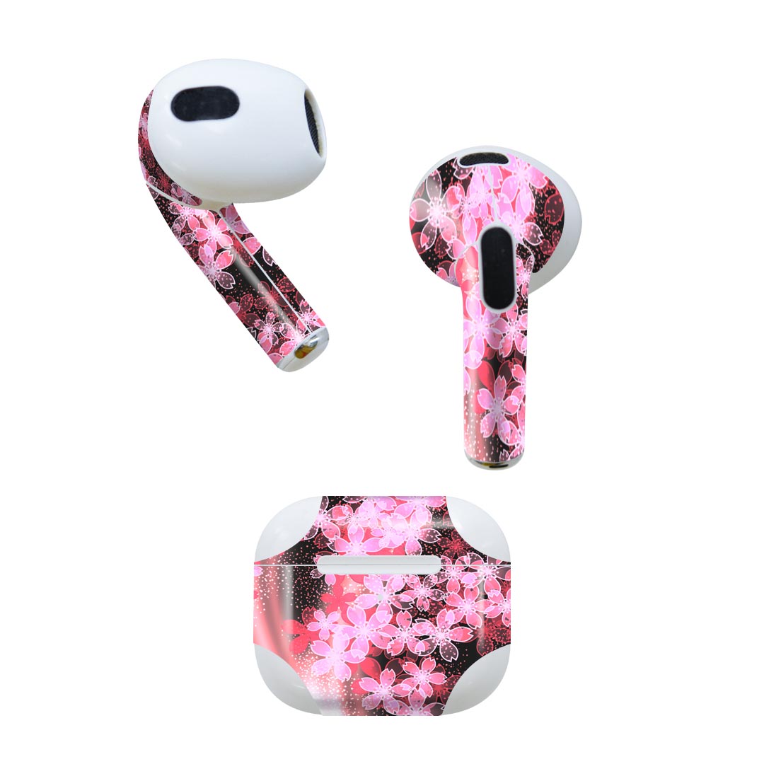 AirPods 第3世代 専用 デザインスキンシール airpods 3 用 エアポッド 3 用 第三世代（2021）対応 2枚入り 各2枚セット イヤホン カバー デコレーション アクセサリー デコシール 005614 花　和風　和柄(2)