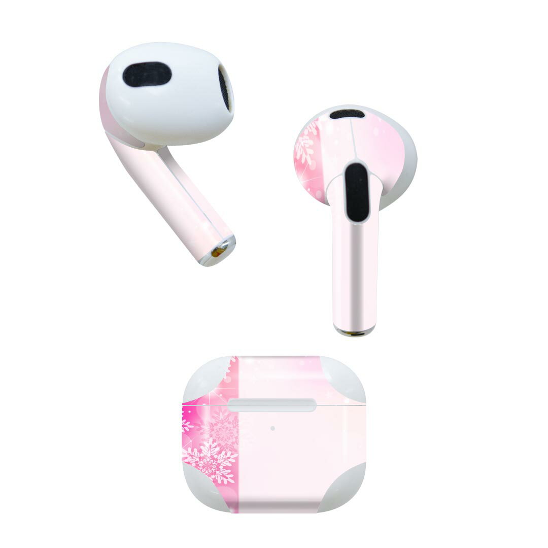 楽天スマコレAirPods 第3世代 専用 デザインスキンシール airpods 3 用 エアポッド 3 用 第三世代（2021）対応 2枚入り 各2枚セット イヤホン カバー デコレーション アクセサリー デコシール 005790 雪　結晶　ピンク