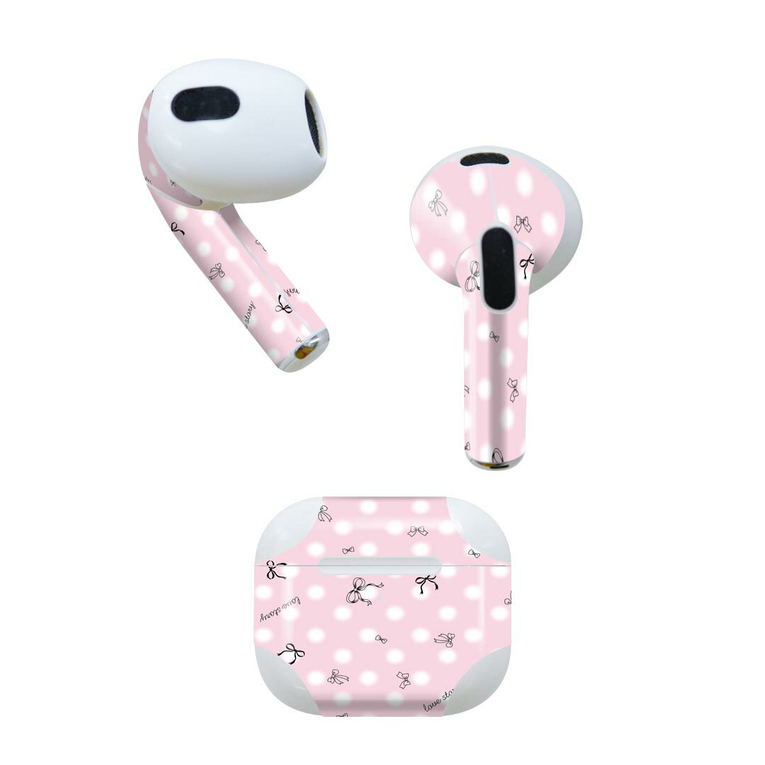 AirPods 第3世代 専用 デザインスキンシール airpods 3 用 エアポッド 3 用 第三世代(2021)対応 2枚入り 各2枚セット イヤホン カバー デコレーション アクセサリー デコシール 005806 リボン ピンク 模様