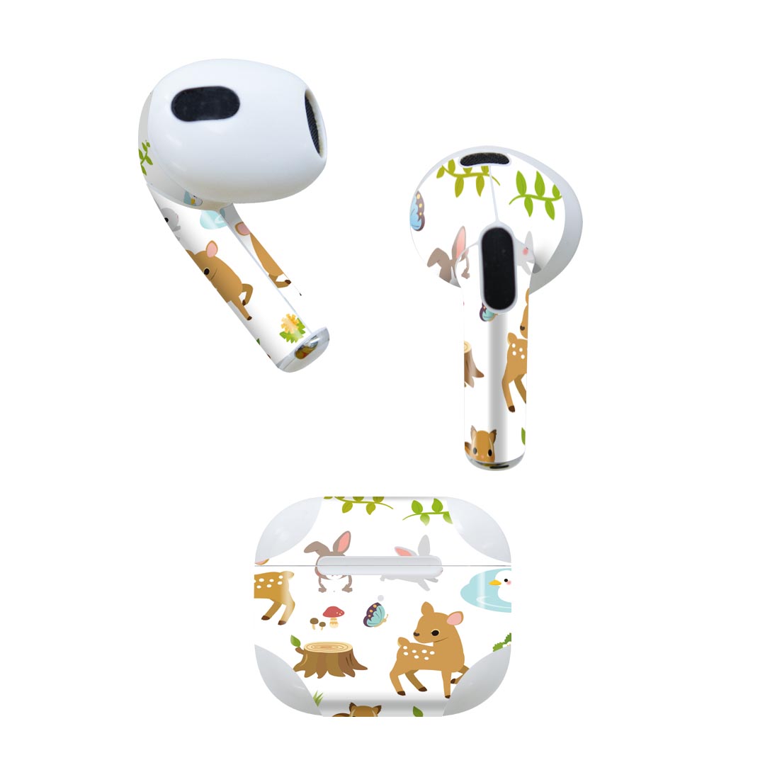 AirPods 第3世代 専用 デザインスキンシール airpods 3 用 エアポッド 3 用 第三世代（2021）対応 2枚入り 各2枚セット イヤホン カバー デコレーション アクセサリー デコシール 005809 動物　イラスト　キャラクター