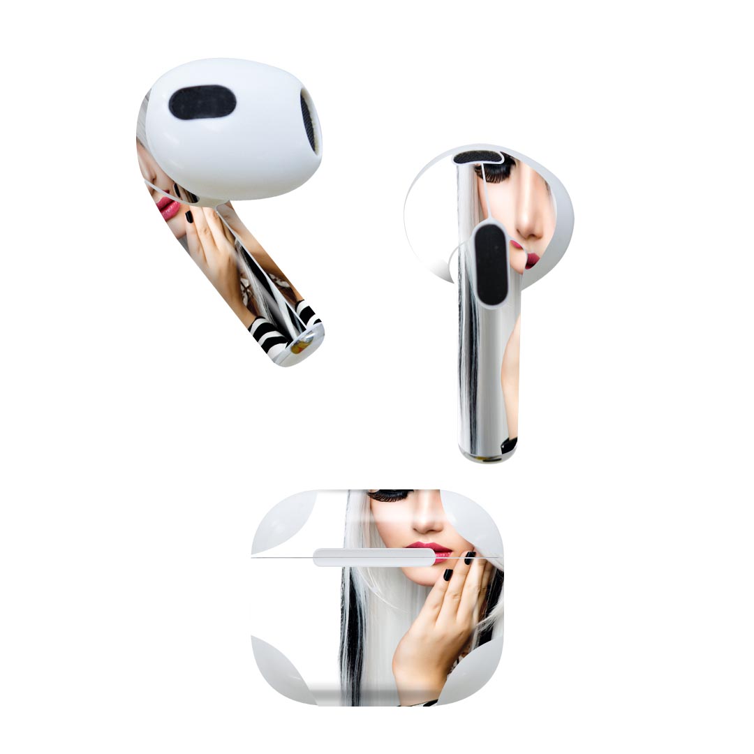 AirPods 第3世代 専用 デザインスキンシール airpods 3 用 エアポッド 3 用 第三世代（2021）対応 2枚入り 各2枚セット イヤホン カバー デコレーション アクセサリー デコシール 006052 写真　人物