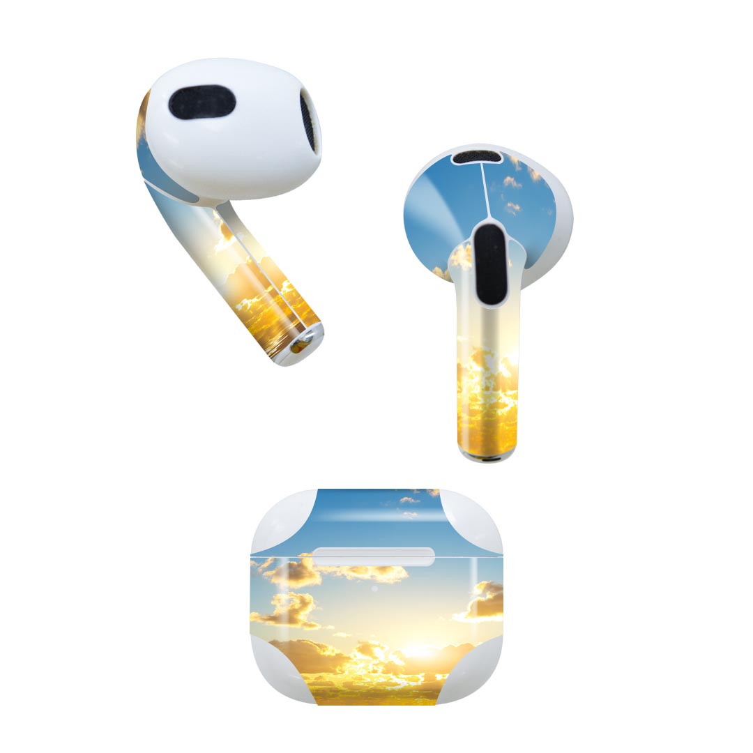AirPods 第3世代 専用 デザインスキンシール airpods 3 用 エアポッド 3 用 第三世代（2021）対応 2枚入り 各2枚セット イヤホン カバー デコレーション アクセサリー デコシール 006326 写真　海　空　夕日