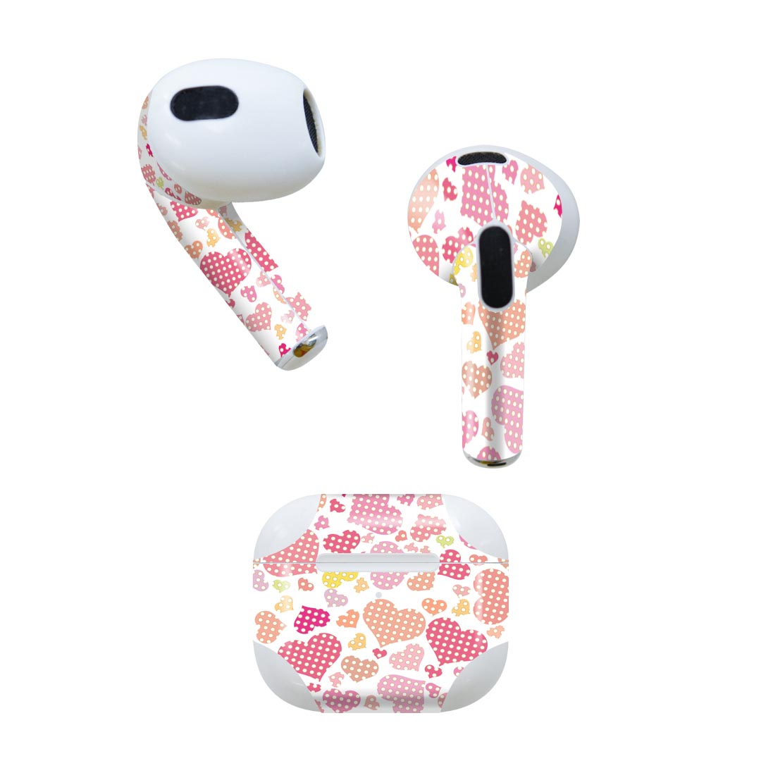 AirPods 第3世代 専用 デザインスキンシール airpods 3 用 エアポッド 3 用 第三世代（2021）対応 2枚入り 各2枚セット イヤホン カバー デコレーション アクセサリー デコシール 006859 ハート　模様　水玉