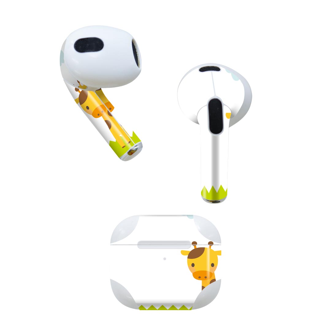 AirPods 第3世代 専用 デザインスキンシール airpods 3 用 エアポッド 3 用 第三世代（2021）対応 2枚入り 各2枚セット イヤホン カバー デコレーション アクセサリー デコシール 007166 アニマル きりん　キャラクター