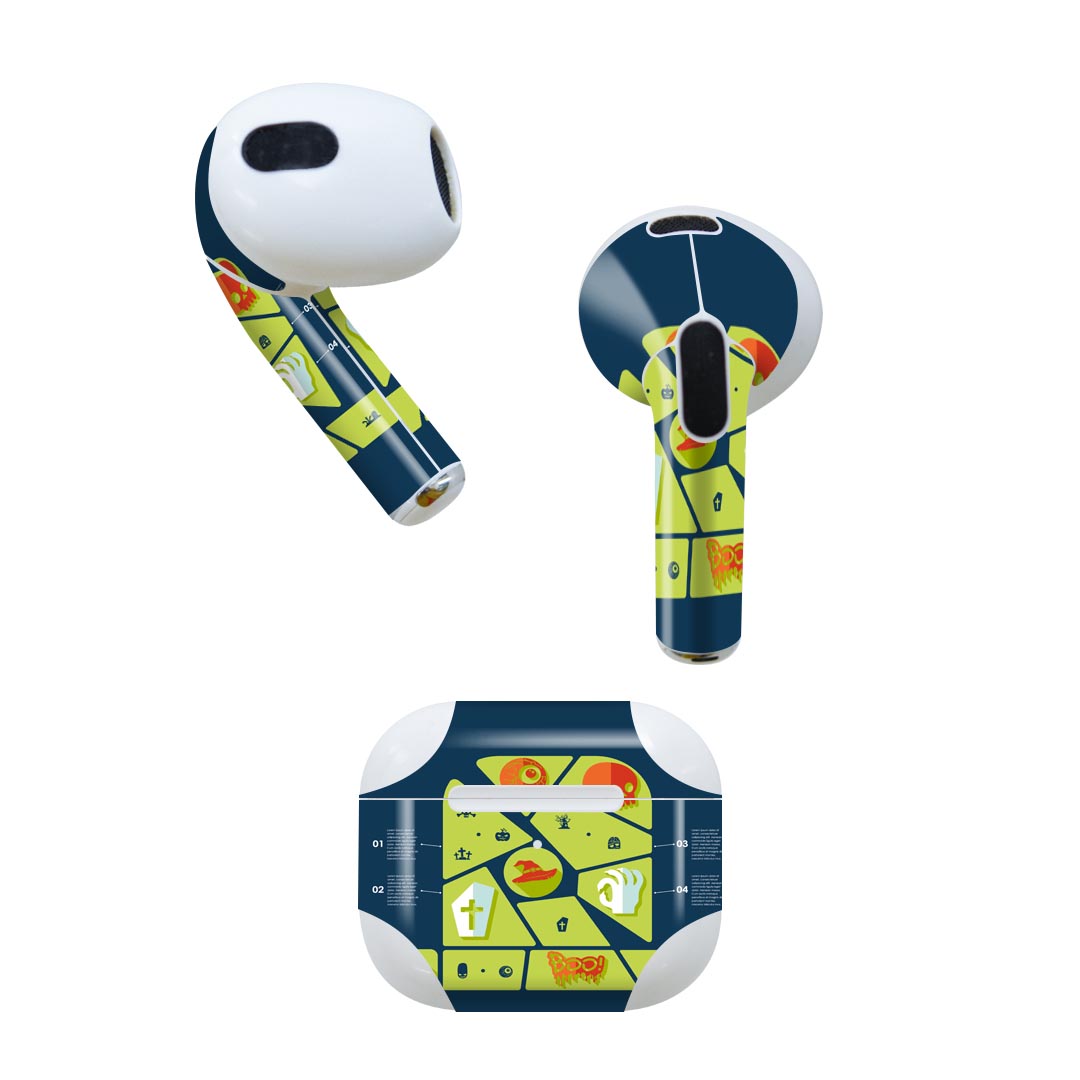 AirPods 第3世代 専用 デザインスキンシール airpods 3 用 エアポッド 3 用 第三世代（2021）対応 2枚入り 各2枚セット イヤホン カバー デコレーション アクセサリー デコシール 007187 ハロウィン　キャラクター
