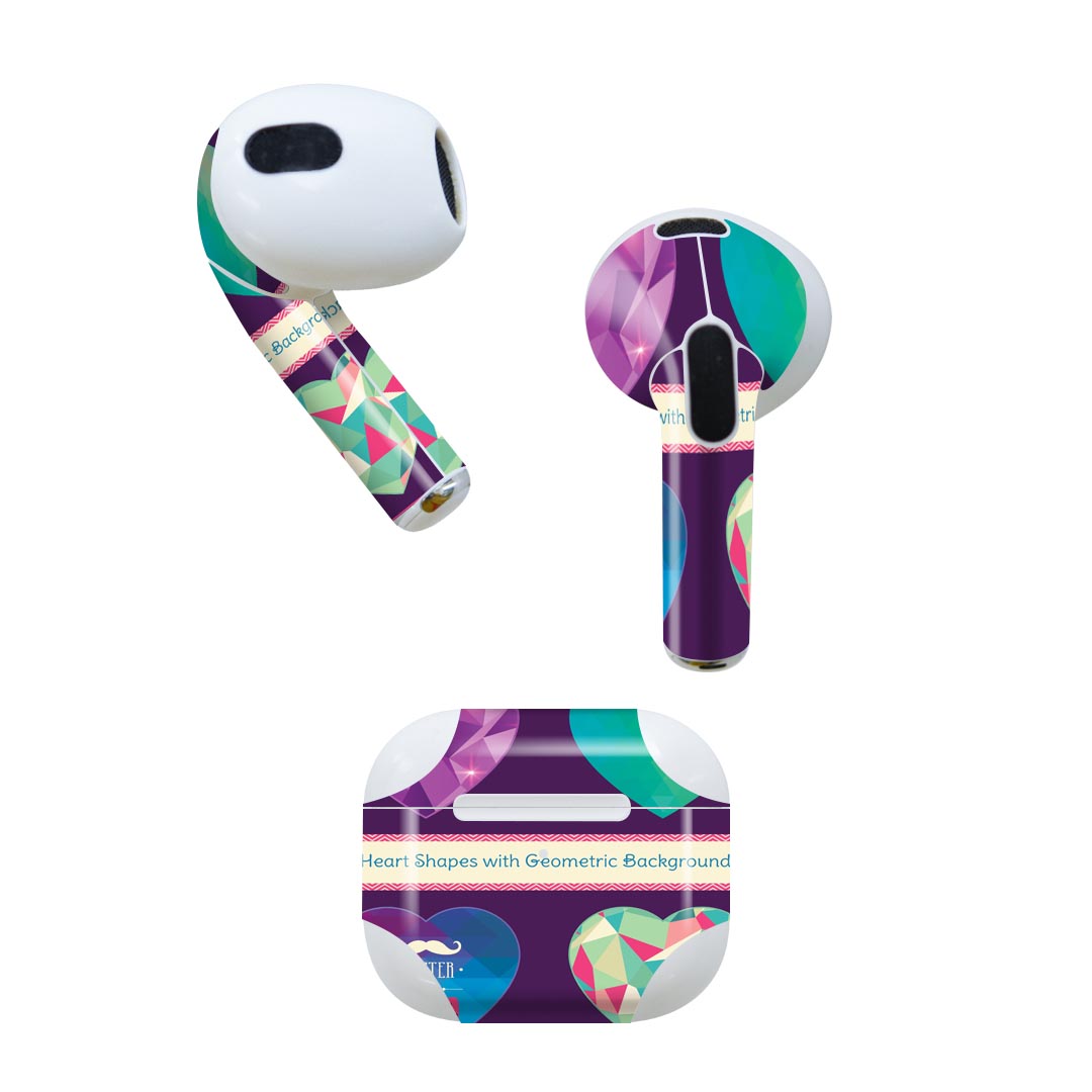 AirPods 第3世代 専用 デザインスキンシール airpods 3 用 エアポッド 3 用 第三世代（2021）対応 2枚入り 各2枚セット イヤホン カバー デコレーション アクセサリー デコシール 007384 ハート　カラフル　紫　文字