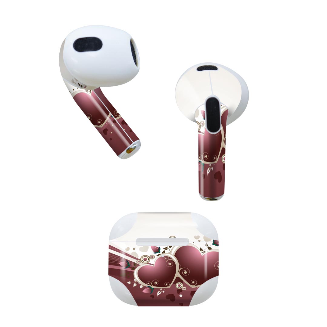 AirPods 第3世代 専用 デザインスキンシール airpods 3 用 エアポッド 3 用 第三世代(2021)対応 2枚入り 各2枚セット イヤホン カバー デコレーション アクセサリー デコシール 007635 ハート 花
