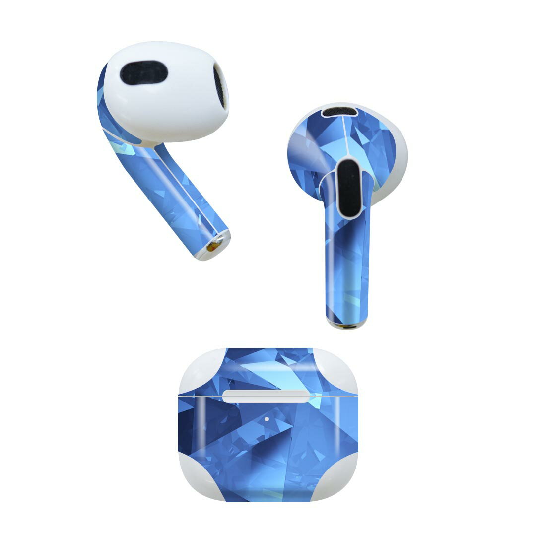 楽天スマコレAirPods 第3世代 専用 デザインスキンシール airpods 3 用 エアポッド 3 用 第三世代（2021）対応 2枚入り 各2枚セット イヤホン カバー デコレーション アクセサリー デコシール 007842 青　ブルー　きらきら　結晶