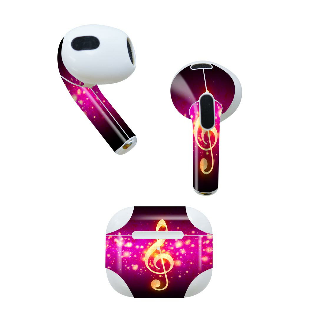 楽天スマコレAirPods 第3世代 専用 デザインスキンシール airpods 3 用 エアポッド 3 用 第三世代（2021）対応 2枚入り 各2枚セット イヤホン カバー デコレーション アクセサリー デコシール 007998 音符　ピンク　黒　ブラック　きらきら