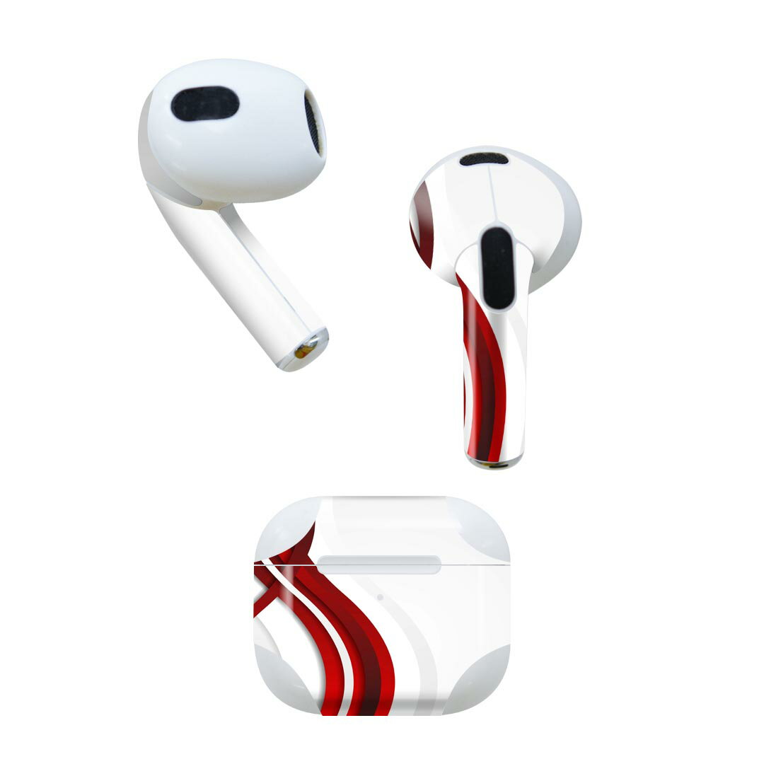 AirPods 第3世代 専用 デザインスキンシール airpods 3 用 エアポッド 3 用 第三世代（2021）対応 2枚入り 各2枚セット イヤホン カバー デコレーション アクセサリー デコシール 008055 赤　レッド　曲線　デザイン