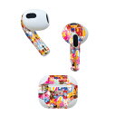 AirPods 第3世代 専用 デザインスキンシール airpods 3 用 エアポッド 3 用 第三世代(2021)対応 2枚入り 各2枚セット イヤホン カバー デコレーション アクセサリー デコシール 008092 花 うさぎ カラフル 兎