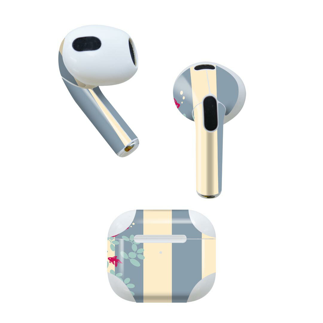 AirPods 第3世代 専用 デザインスキンシール airpods 3 用 エアポッド 3 用 第三世代（2021）対応 2枚入り 各2枚セット イヤホン カバー デコレーション アクセサリー デコシール 008180 和風　和柄　金魚　ストライプ