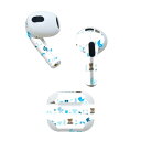 AirPods 第3世代 専用 デザインスキンシール airpods 3 用 エアポッド 3 用 第三世代(2021)対応 2枚入り 各2枚セット イヤホン カバー デコレーション アクセサリー デコシール 008199 水色 熊 テディベア 花