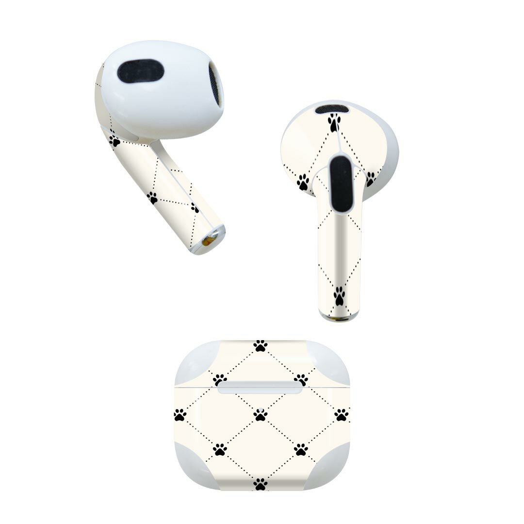AirPods 第3世代 専用 デザインスキンシール airpods 3 用 エアポッド 3 用 第三世代（2021）対応 2枚入り 各2枚セット イヤホン カバー デコレーション アクセサリー デコシール 008215 足跡　白黒　ブラック　模様