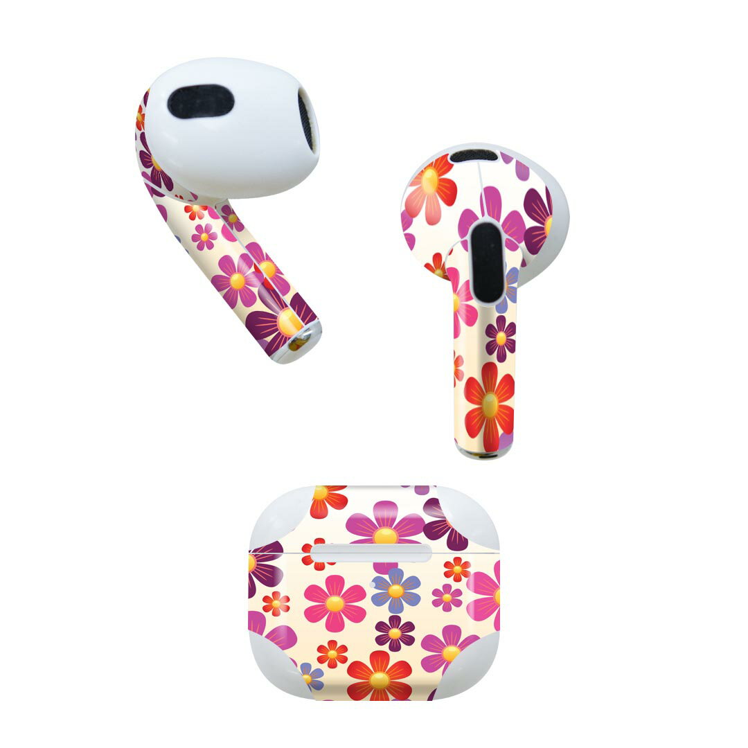 AirPods 第3世代 専用 デザインスキンシール airpods 3 用 エアポッド 3 用 第三世代（2021）対応 2枚入り 各2枚セット イヤホン カバー デコレーション アクセサリー デコシール 008227 花　　カラフル　ピンク　模様 1