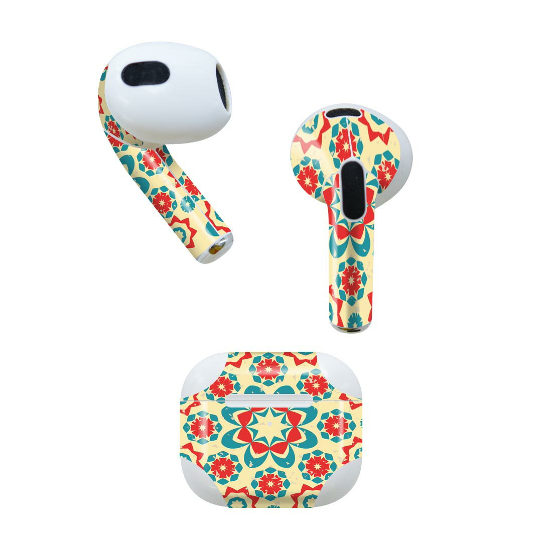 AirPods 第3世代 専用 デザインスキンシール airpods 3 用 エアポッド 3 用 第三世代（2021）対応 2枚入り 各2枚セット イヤホン カバー デコレーション アクセサリー デコシール 008337 花　　模様　レトロ