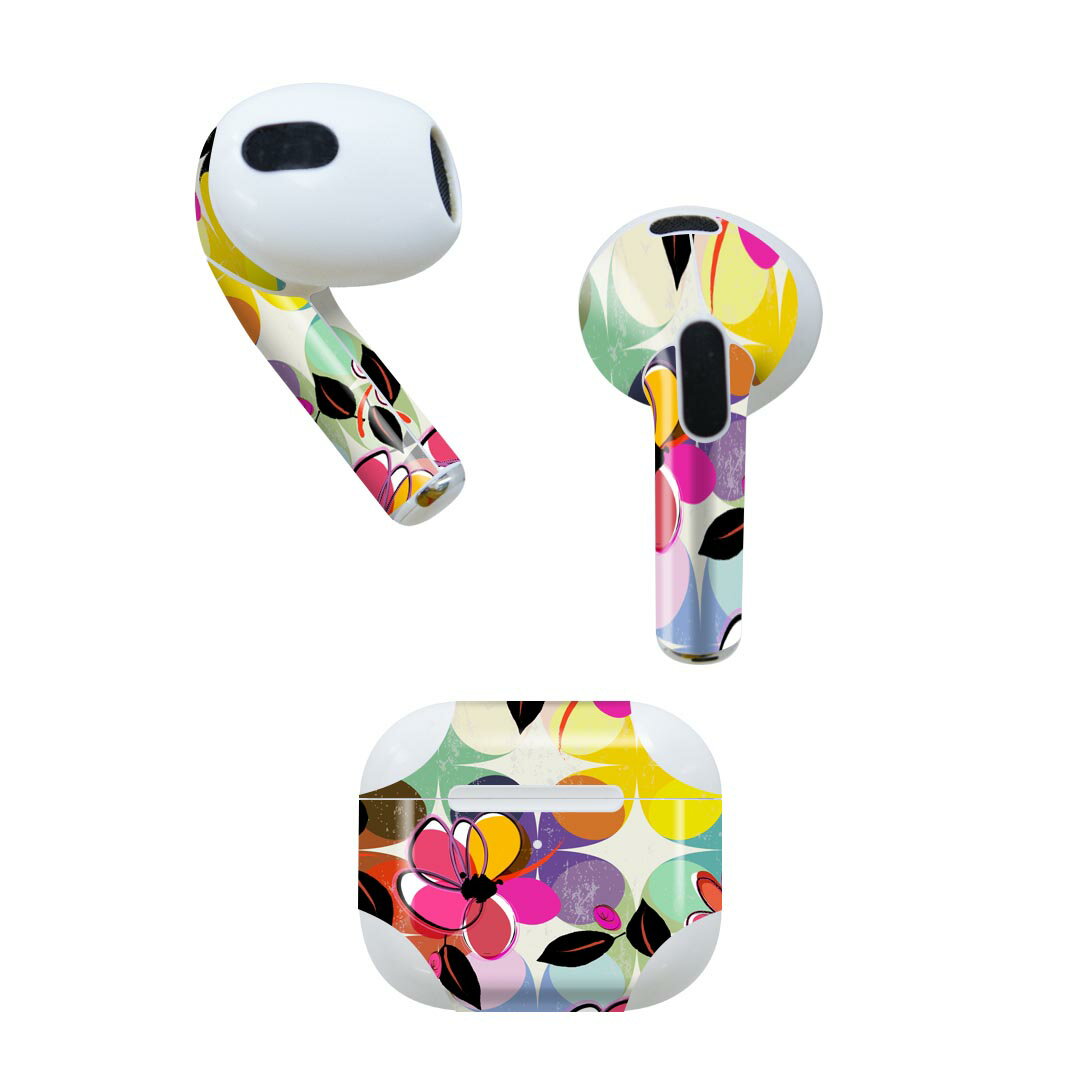 AirPods 第3世代 専用 デザインスキンシール airpods 3 用 エアポッド 3 用 第三世代（2021）対応 2枚入り 各2枚セット イヤホン カバー デコレーション アクセサリー デコシール 008472 花　　カラフル　模様