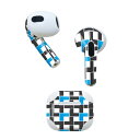 AirPods 第3世代 専用 デザインスキンシール airpods 3 用 エアポッド 3 用 第三世代(2021)対応 2枚入り 各2枚セット イヤホン カバー デコレーション アクセサリー デコシール 008637 チェック 水色 模様 黒(2)