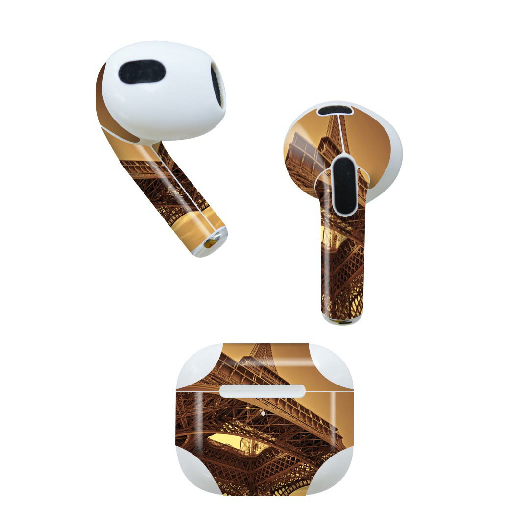 AirPods 第3世代 専用 デザインスキンシール airpods 3 用 エアポッド 3 用 第三世代（2021）対応 2枚入り 各2枚セット イヤホン カバー デコレーション アクセサリー デコシール 008842 写真　エッフェル塔　セピア