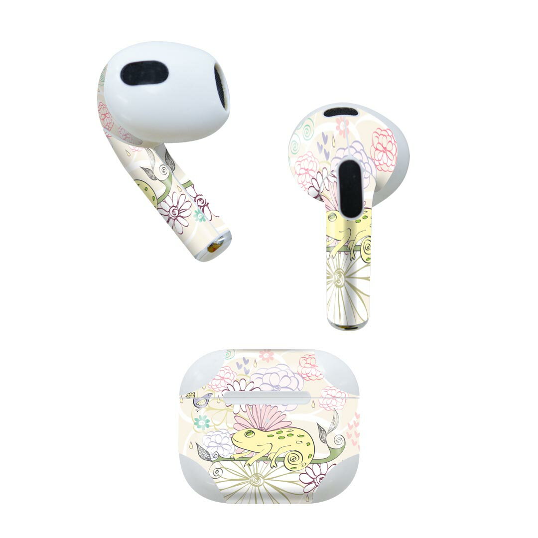 AirPods 第3世代 専用 デザインスキンシール airpods 3 用 エアポッド 3 用 第三世代（2021）対応 2枚入り 各2枚セット イヤホン カバー デコレーション アクセサリー デコシール 008895 花　　ピンク　カメレオン