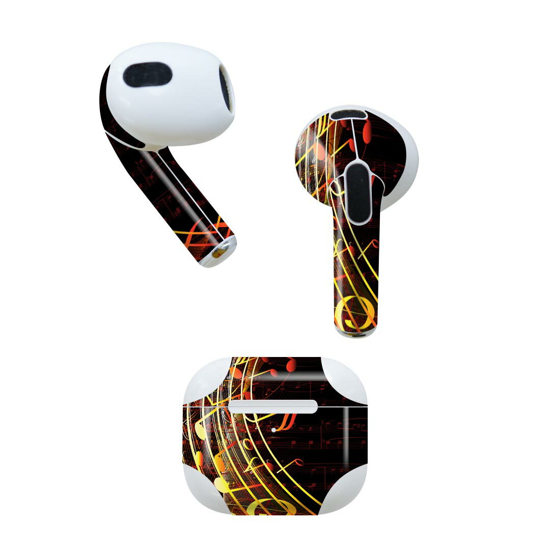 AirPods 第3世代 専用 デザインスキンシール airpods 3 用 エアポッド 3 用 第三世代（2021）対応 2枚入り 各2枚セット イヤホン カバー デコレーション アクセサリー デコシール 008940 黒　ブラック　音符　おんぷ