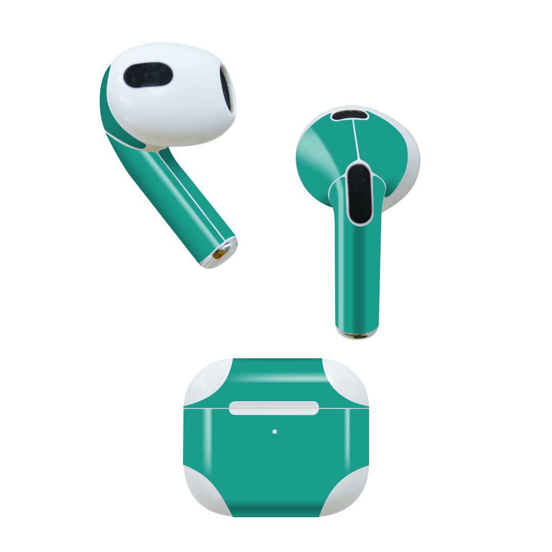 AirPods 第3世代 専用 デザインスキンシール airpods 3 用 エアポッド 3 用 第三世代(2021)対応 2枚入り 各2枚セット イヤホン カバー デコレーション アクセサリー デコシール 008982 シンプル 無地 緑