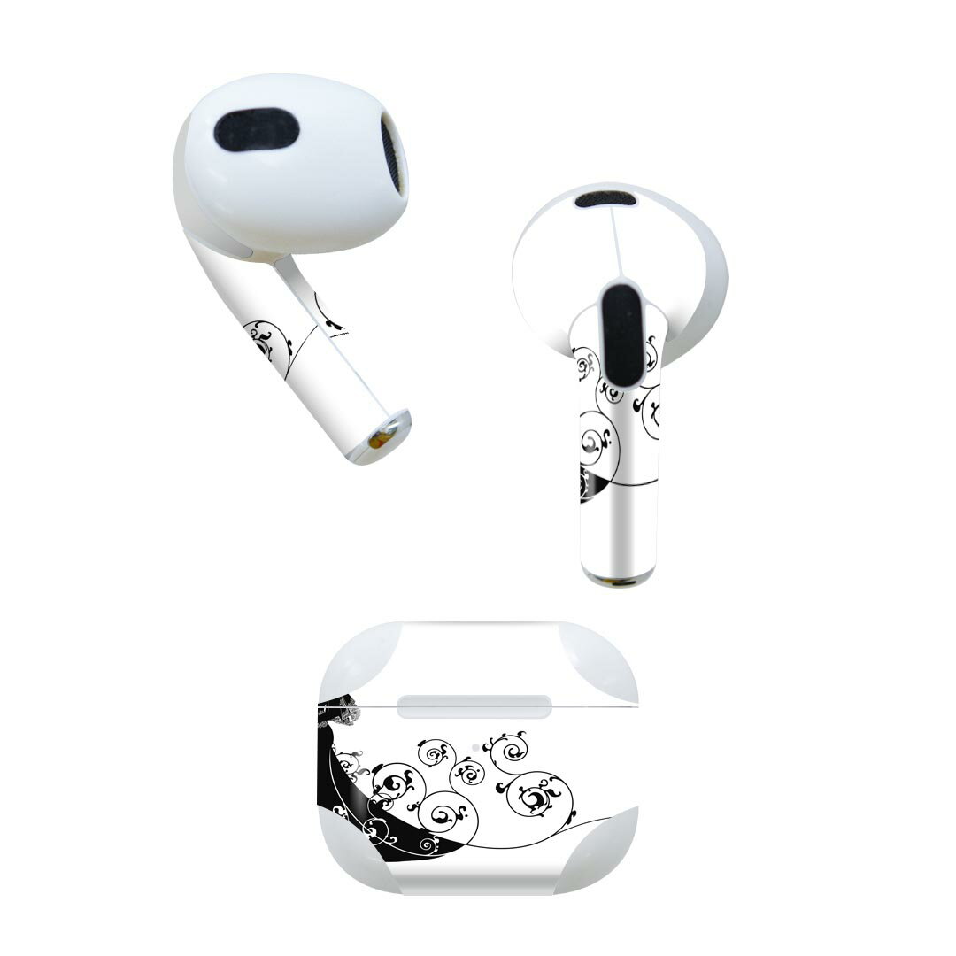 AirPods 第3世代 専用 デザインスキンシール airpods 3 用 エアポッド 3 用 第三世代（2021）対応 2枚入り 各2枚セット イヤホン カバー デコレーション アクセサリー デコシール 009151 ウエディング　花　人物　イラスト(2)