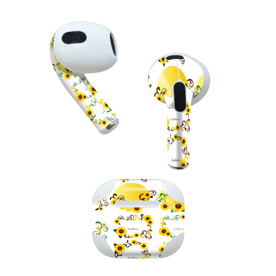 AirPods 第3世代 専用 デザインスキンシール airpods 3 用 エアポッド 3 用 第三世代(2021)対応 2枚入り 各2枚セット イヤホン カバー デコレーション アクセサリー デコシール 009155 花 黄色